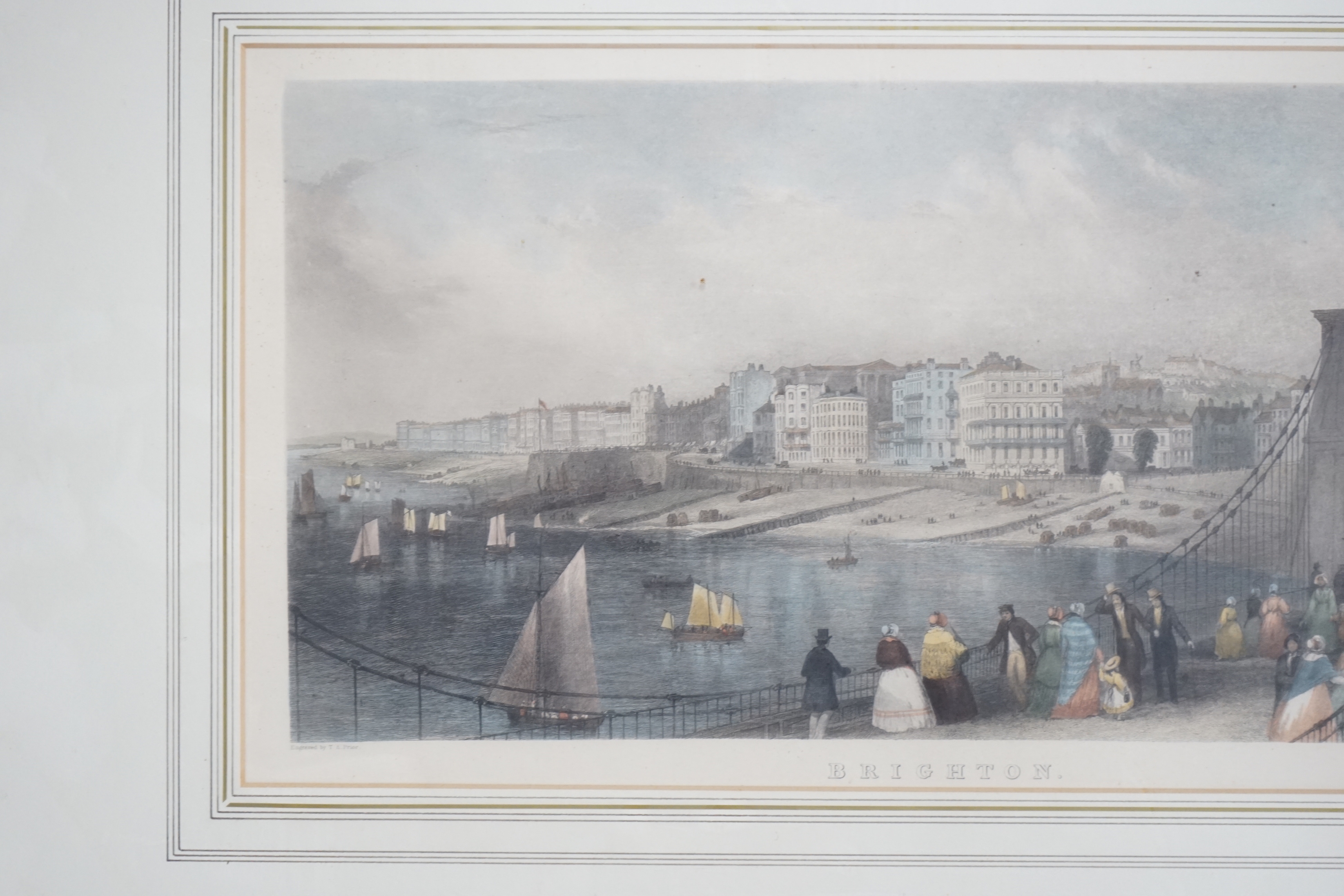 T A Prior (19th. C) hand coloured engraving, Brighton, published by J & W Robins, London, 23 x 44cm